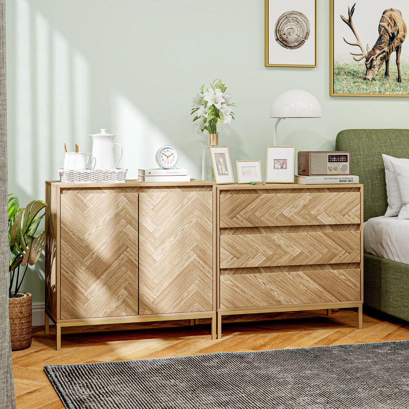 Blessed Creek 3-Drawer Herringbone Dresser for Bedroom - Natural Wood