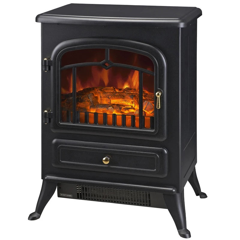 Brindle Acres 16" Black Stove Like Electric Fireplace Heater with Realistic Log and 750/1500W Heater