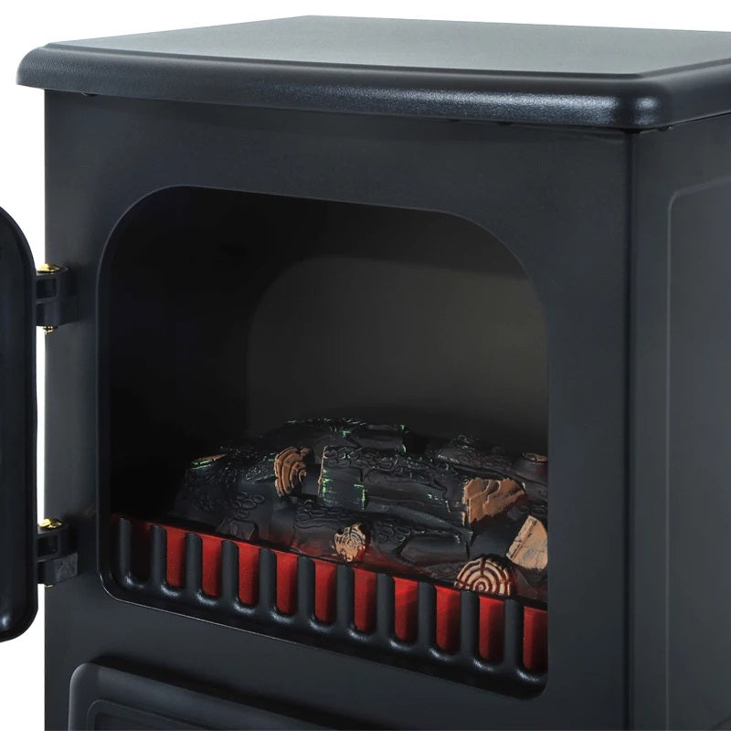 Brindle Acres 16" Black Stove Like Electric Fireplace Heater with Realistic Log and 750/1500W Heater