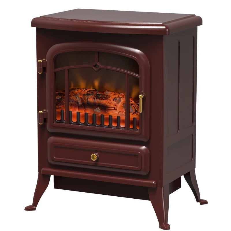 Brindle Acres 16" Red Stove Like Electric Fireplace Heater with Realistic Log and 750/1500W Heater