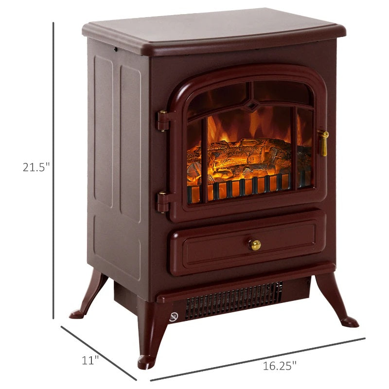 Brindle Acres 16" Red Stove Like Electric Fireplace Heater with Realistic Log and 750/1500W Heater