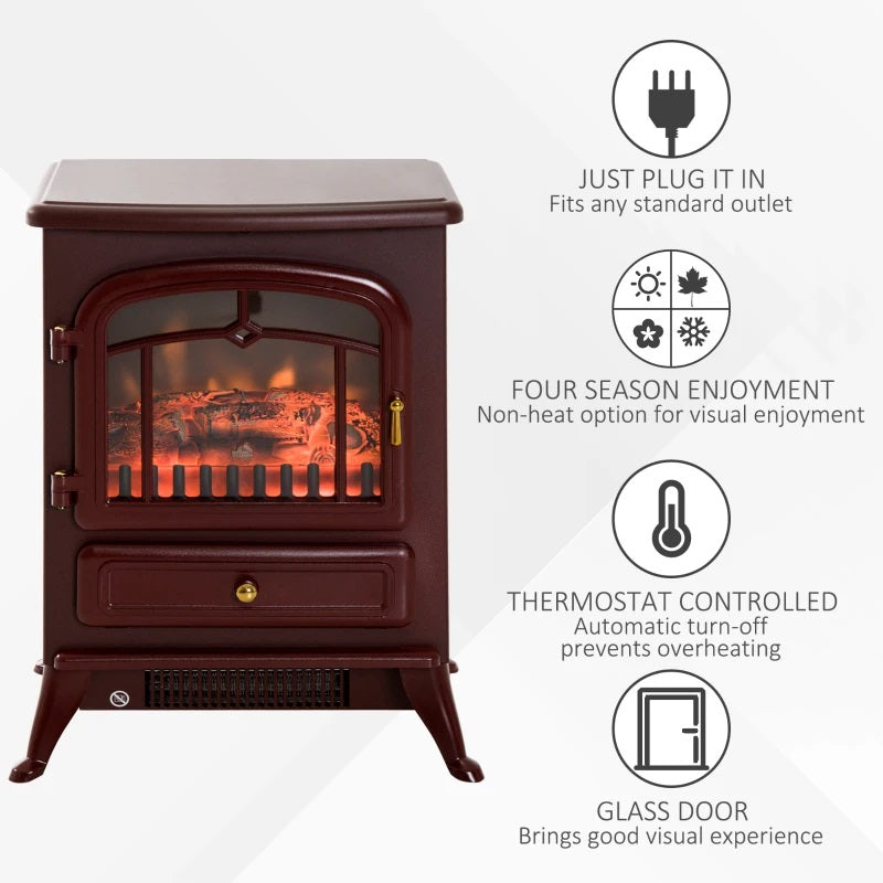 Brindle Acres 16" Red Stove Like Electric Fireplace Heater with Realistic Log and 750/1500W Heater