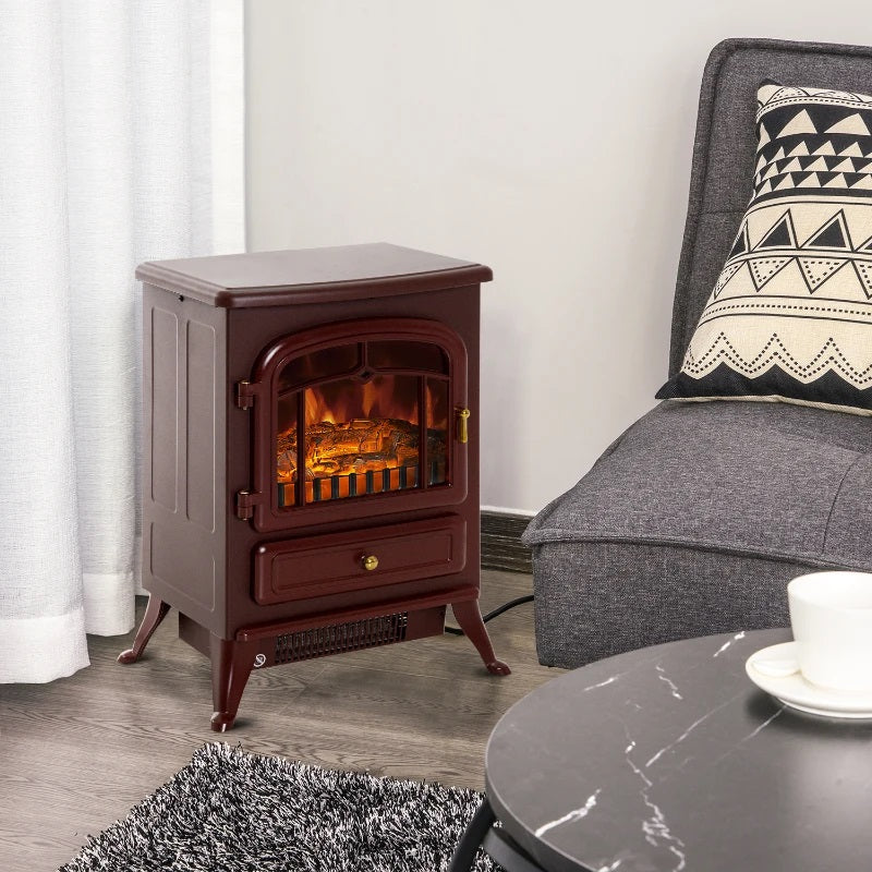 Brindle Acres 16" Red Stove Like Electric Fireplace Heater with Realistic Log and 750/1500W Heater