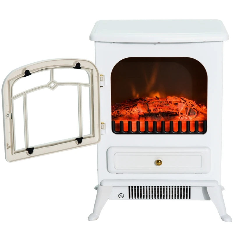 Brindle Acres 16" White Stove Like Electric Fireplace Heater with Realistic Log and 750/1500W Heater