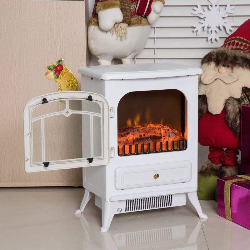 Brindle Acres 16" White Stove Like Electric Fireplace Heater with Realistic Log and 750/1500W Heater