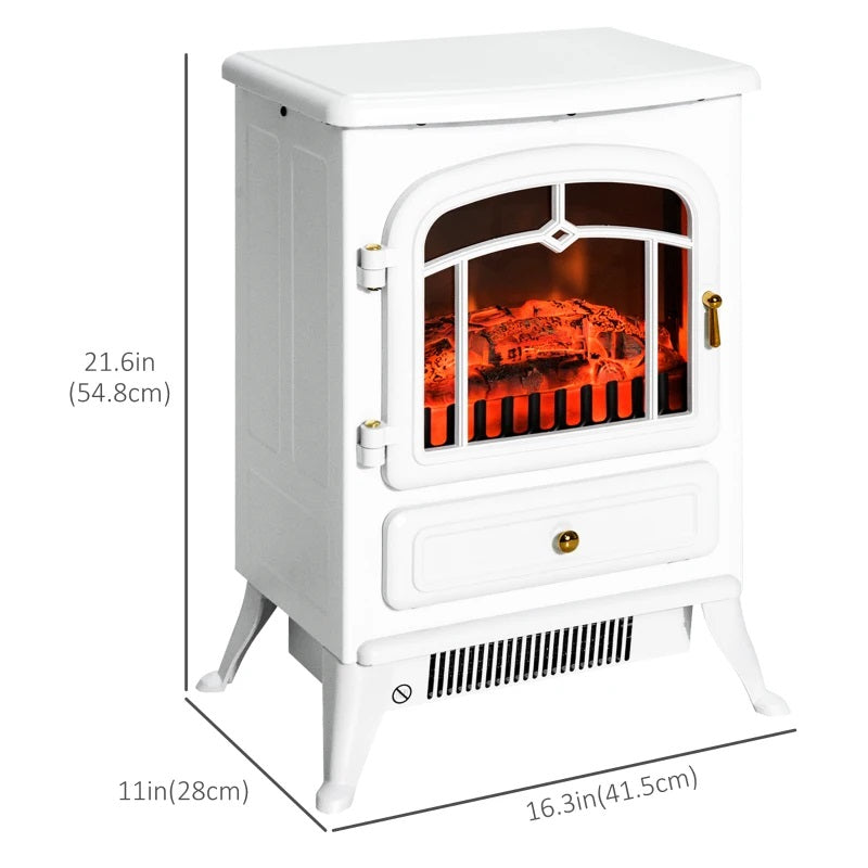 Brindle Acres 16" White Stove Like Electric Fireplace Heater with Realistic Log and 750/1500W Heater