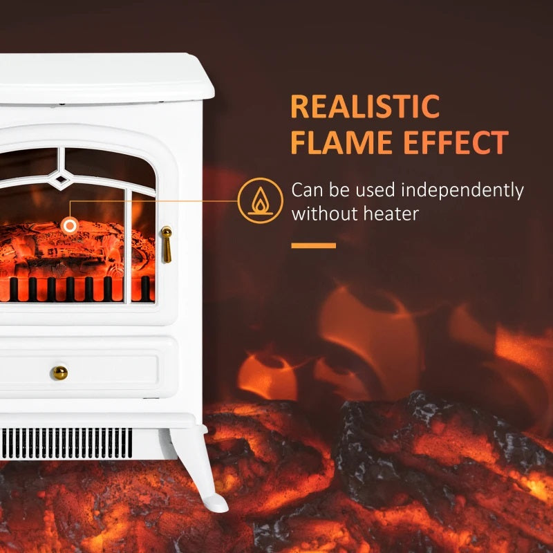 Brindle Acres 16" White Stove Like Electric Fireplace Heater with Realistic Log and 750/1500W Heater