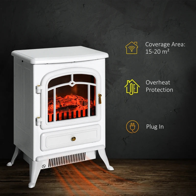 Brindle Acres 16" White Stove Like Electric Fireplace Heater with Realistic Log and 750/1500W Heater