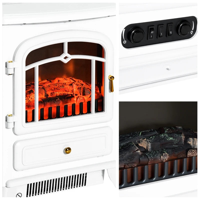 Brindle Acres 16" White Stove Like Electric Fireplace Heater with Realistic Log and 750/1500W Heater