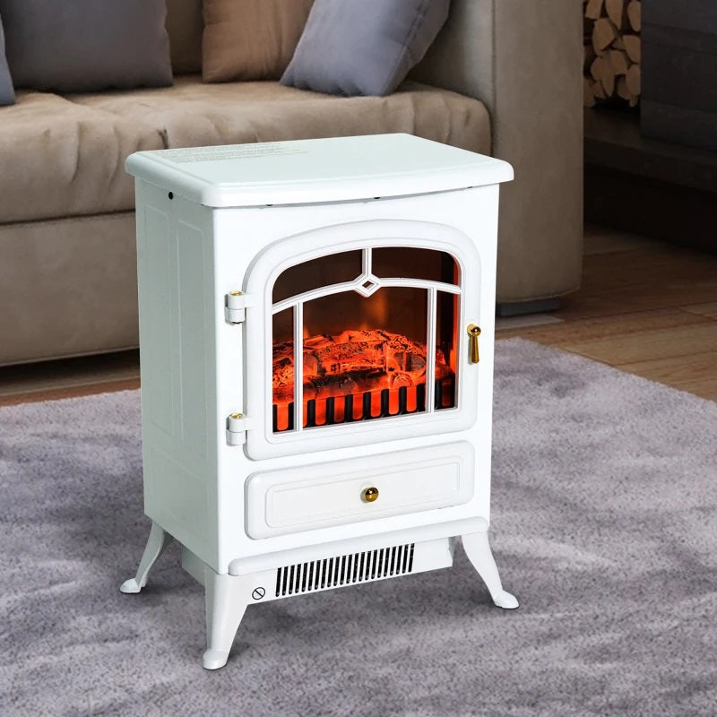 Brindle Acres 16" White Stove Like Electric Fireplace Heater with Realistic Log and 750/1500W Heater