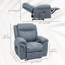 Gray recliner chair with dimensions labeled on a white background