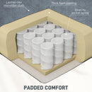 Diagram of a mattress with labeled components including leather-like microfiber cloth, thick foam padding, and stretchy pocket spring.