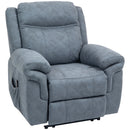 A gray fabric recliner chair with padded armrests and a high back, shown on a plain white background.