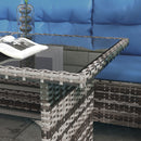 Outdoor Furniture, Cedar Loft 6pc Outdoor Patio Rattan Corner Sofa with Dining Table and Stools - Blue - Seasonal Overstock