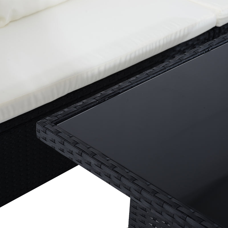 Outdoor Furniture, Cedar Loft 6pc Outdoor Patio Rattan Corner Sofa with Dining Table and Stools - White - Seasonal Overstock