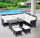 Outdoor Furniture, Cedar Loft 6pc Outdoor Patio Rattan Corner Sofa with Dining Table and Stools - White - Seasonal Overstock