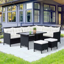 Outdoor Furniture, Cedar Loft 6pc Outdoor Patio Rattan Corner Sofa with Dining Table and Stools - White - Seasonal Overstock