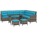 Outdoor Furniture, Cedar Loft 6pc Outdoor Patio Rattan Corner Sofa with Dining Table and Stools - Sky Blue - Seasonal Overstock