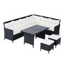 Outdoor Furniture, Cedar Loft 6pc Outdoor Patio Rattan Corner Sofa with Dining Table and Stools - White - Seasonal Overstock