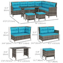 Outdoor Furniture, Cedar Loft 6pc Outdoor Patio Rattan Corner Sofa with Dining Table and Stools - Sky Blue - Seasonal Overstock