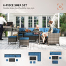 Outdoor Furniture, Cedar Loft 6pc Outdoor Patio Rattan Corner Sofa with Dining Table and Stools - Blue - Seasonal Overstock