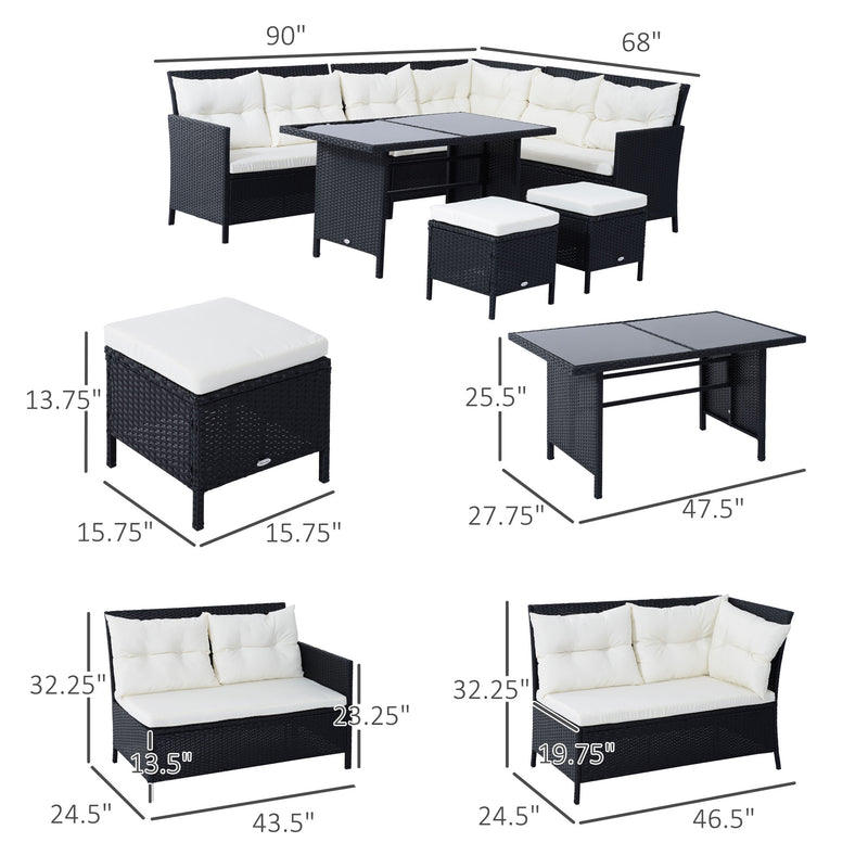 Outdoor Furniture, Cedar Loft 6pc Outdoor Patio Rattan Corner Sofa with Dining Table and Stools - White - Seasonal Overstock