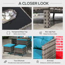 Outdoor Furniture, Cedar Loft 6pc Outdoor Patio Rattan Corner Sofa with Dining Table and Stools - Sky Blue - Seasonal Overstock