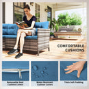 Outdoor Furniture, Cedar Loft 6pc Outdoor Patio Rattan Corner Sofa with Dining Table and Stools - Blue - Seasonal Overstock