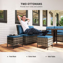 Outdoor Furniture, Cedar Loft 6pc Outdoor Patio Rattan Corner Sofa with Dining Table and Stools - Blue - Seasonal Overstock