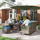 Outdoor Furniture, Cedar Loft 6pc Outdoor Patio Rattan Corner Sofa with Dining Table and Stools - Blue - Seasonal Overstock