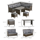 Outdoor furniture set with dimensions on a white background