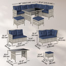 Cedar Loft 6pc Outdoor Patio Rattan Corner Sofa with Dining Table and Stools - Deep Blue