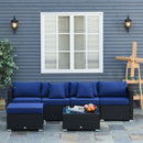 Century Bay 6 Piece Outdoor Patio Sectional Sofa and Table Set - Blue / Black