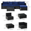 Century Bay 6 Piece Outdoor Patio Sectional Sofa and Table Set - Blue / Black