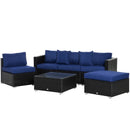 Century Bay 6 Piece Outdoor Patio Sectional Sofa and Table Set - Blue / Black
