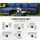 Century Bay 6 Piece Outdoor Patio Sectional Sofa and Table Set - Blue / Black