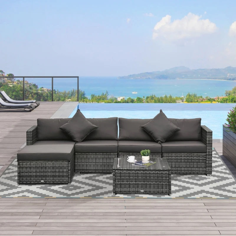 Century Bay 6 Piece Outdoor Patio Sectional Sofa and Table Set - Grey