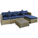 Century Bay 6 Piece Outdoor Patio Sectional Sofa and Table Set - Navy / Taupe