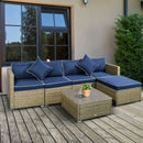 Century Bay 6 Piece Outdoor Patio Sectional Sofa and Table Set - Navy / Taupe