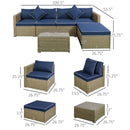 Century Bay 6 Piece Outdoor Patio Sectional Sofa and Table Set - Navy / Taupe