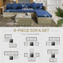 Century Bay 6 Piece Outdoor Patio Sectional Sofa and Table Set - Navy / Taupe
