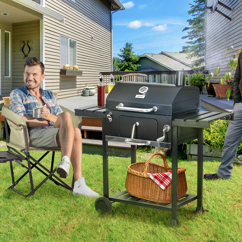 Charcoal BBQ Grill Smoker with Adjustable Charcoal Pan - Seasonal Overstock