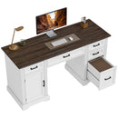 Clover Hollow 58" Home Office Executive Desk with Soft-Close Drawers, Farmhouse Executive Desk with Letter Size File Drawer, White