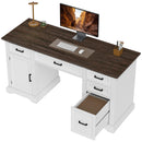 Clover Hollow 58" Home Office Executive Desk with Soft-Close Drawers, Farmhouse Executive Desk with Letter Size File Drawer, White