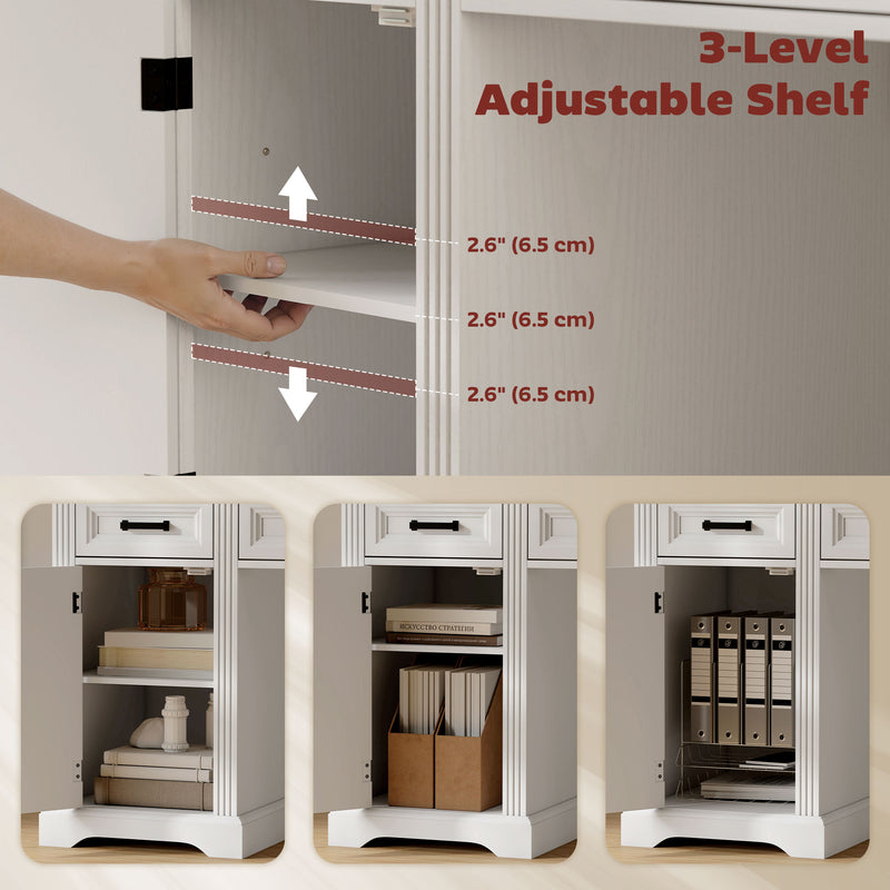 Clover Hollow 58" Home Office Executive Desk with Soft-Close Drawers, Farmhouse Executive Desk with Letter Size File Drawer, White