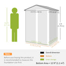 Measurement chart of a storage shed with dimensions and a human figure for scale.