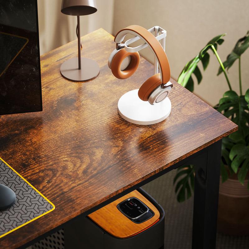 Concept 45 Modern Minimalist Computer Desk with Rustic Brown Desktop and Metal Legs