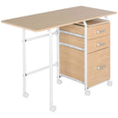 Convertix Folding Portable Computer Desk with Drawers and Rolling Castors - Natural Brown
