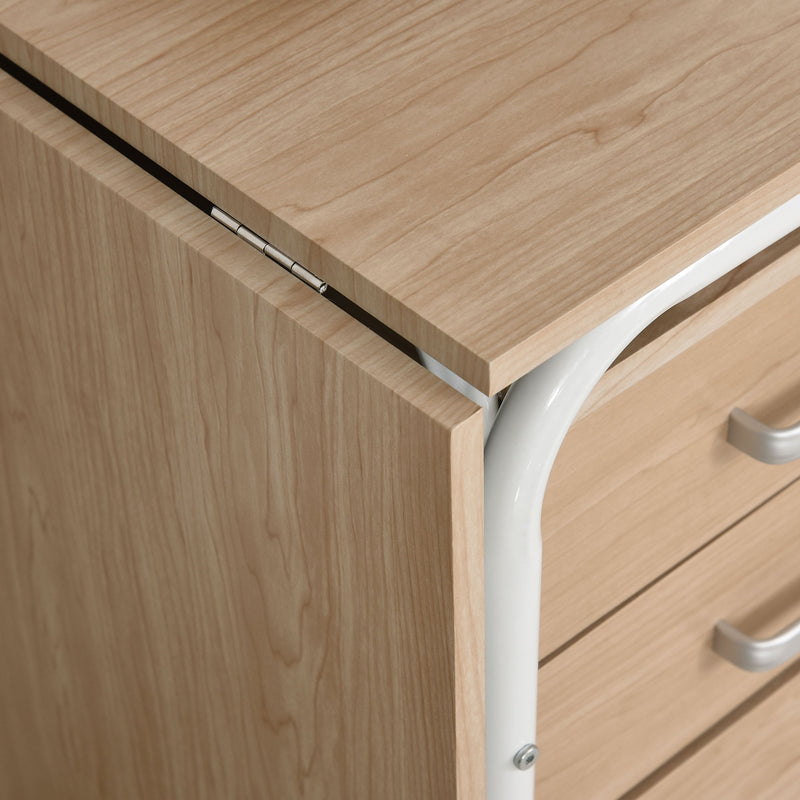 Convertix Folding Portable Computer Desk with Drawers and Rolling Castors - Natural Brown