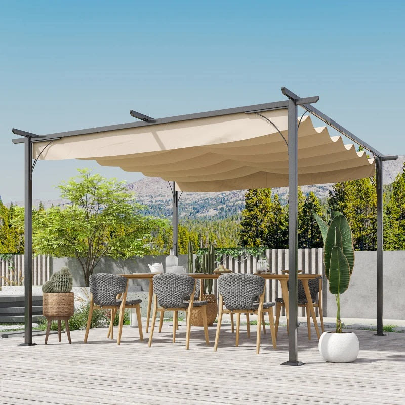 Cooper 11.5' x 11.5' Outdoor Aluminum Frame Pergola with Retractable Canopy - Beige